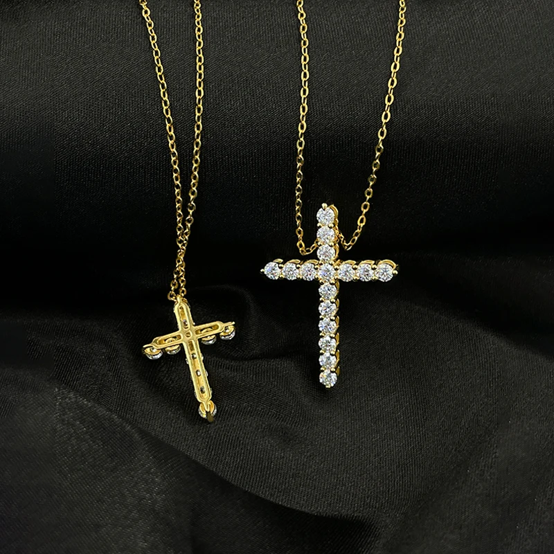 Fashion European and American cross D color moissanite pendant s925 sterling silver necklace Unisex