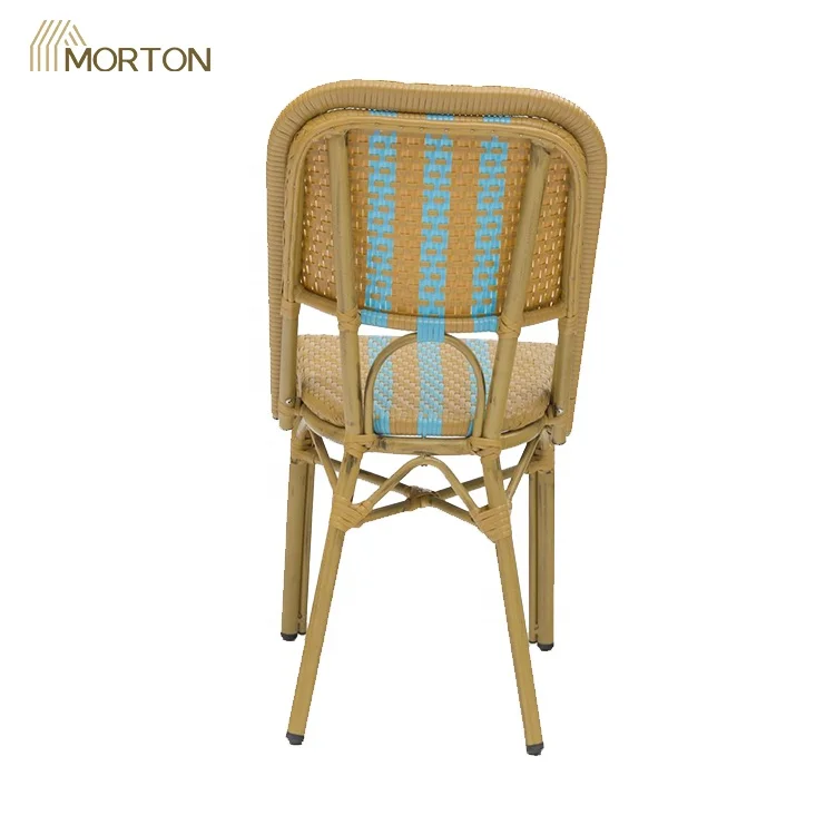 Factory Supply Commercial Plastic Rattan Bamboo Look Outdoor Aluminum Bistro Black Garden Chair