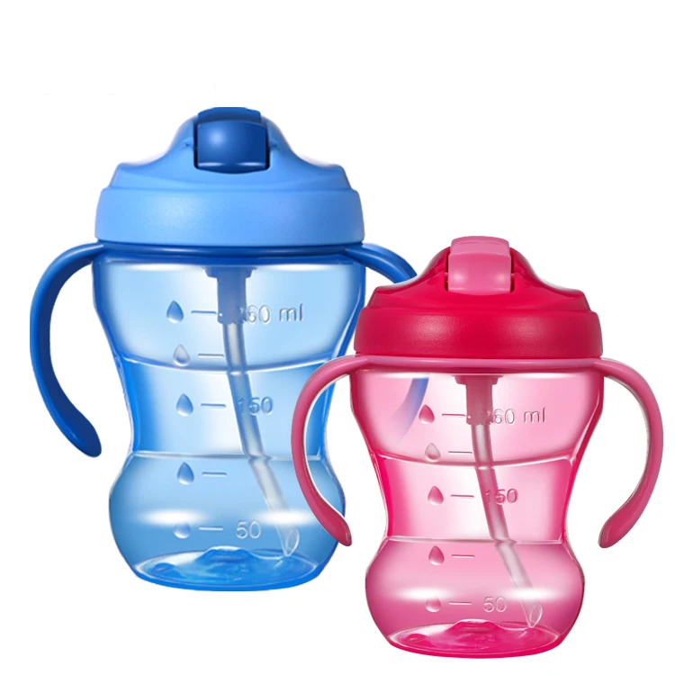 
Eco Friendly Baby Plastic Water Bottle With Straw 260ml Baby Trainer Cup bottle 