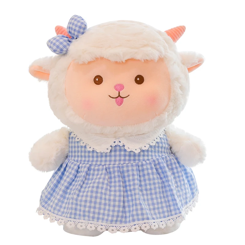 Promotional cute sheep with plaid skirt plush toys animal stuffed toys for girls  stuffed gifts