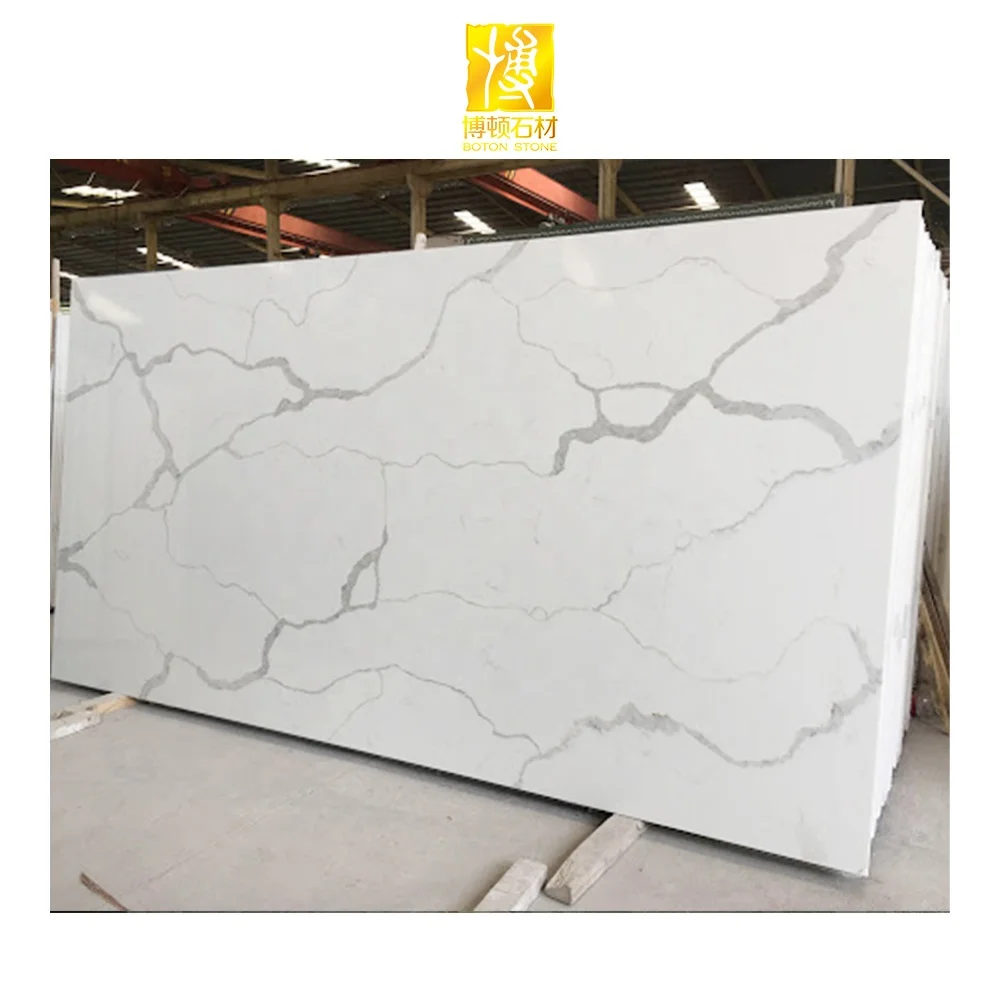 BOTON STONE Best Quality Artificial Stone Kitchen Countertop White Floor Tiles Chinese Calacatta Quartz Slab