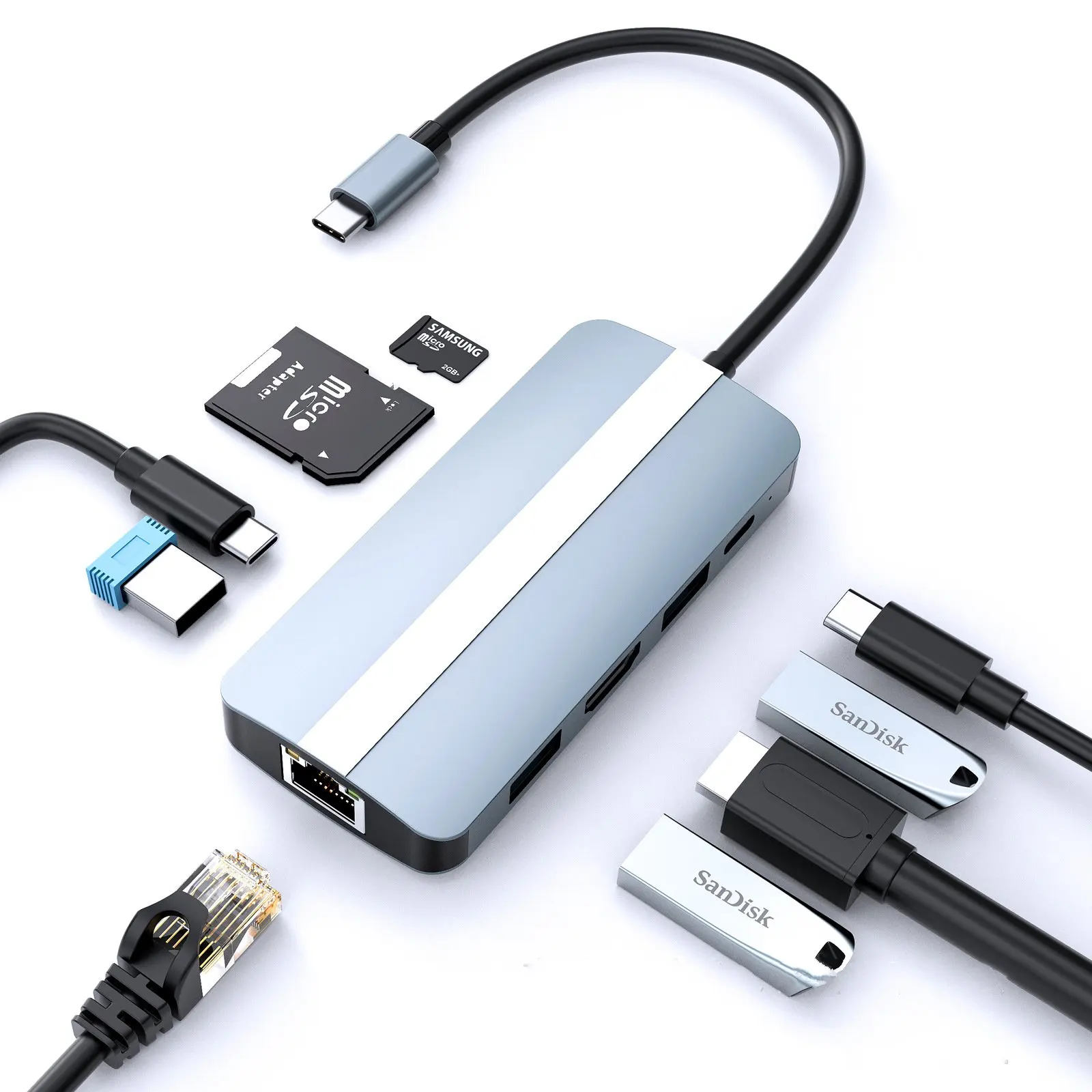 9-in-1 USB-C Docking Station USB Hub HDMI RJ45 100M VGA Pd Fast Charge 3.0 Supports Reception
