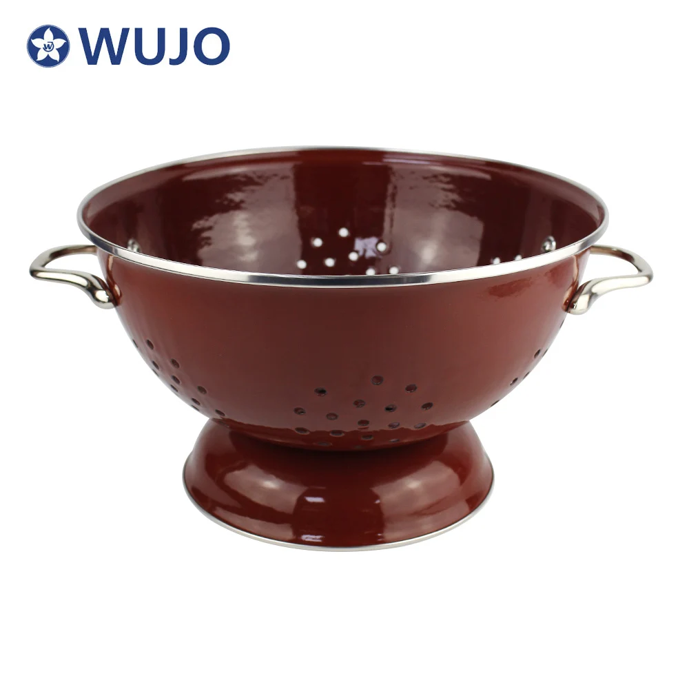 Цветная эмалированная корзина для хранения овощей и фруктов WUJO Collander со стальной ручкой