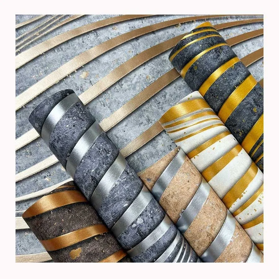 High Quality with Low MOQ Geometric Abstract Wave Stripes PVC Wallpaper Modern Wallcovering for Home