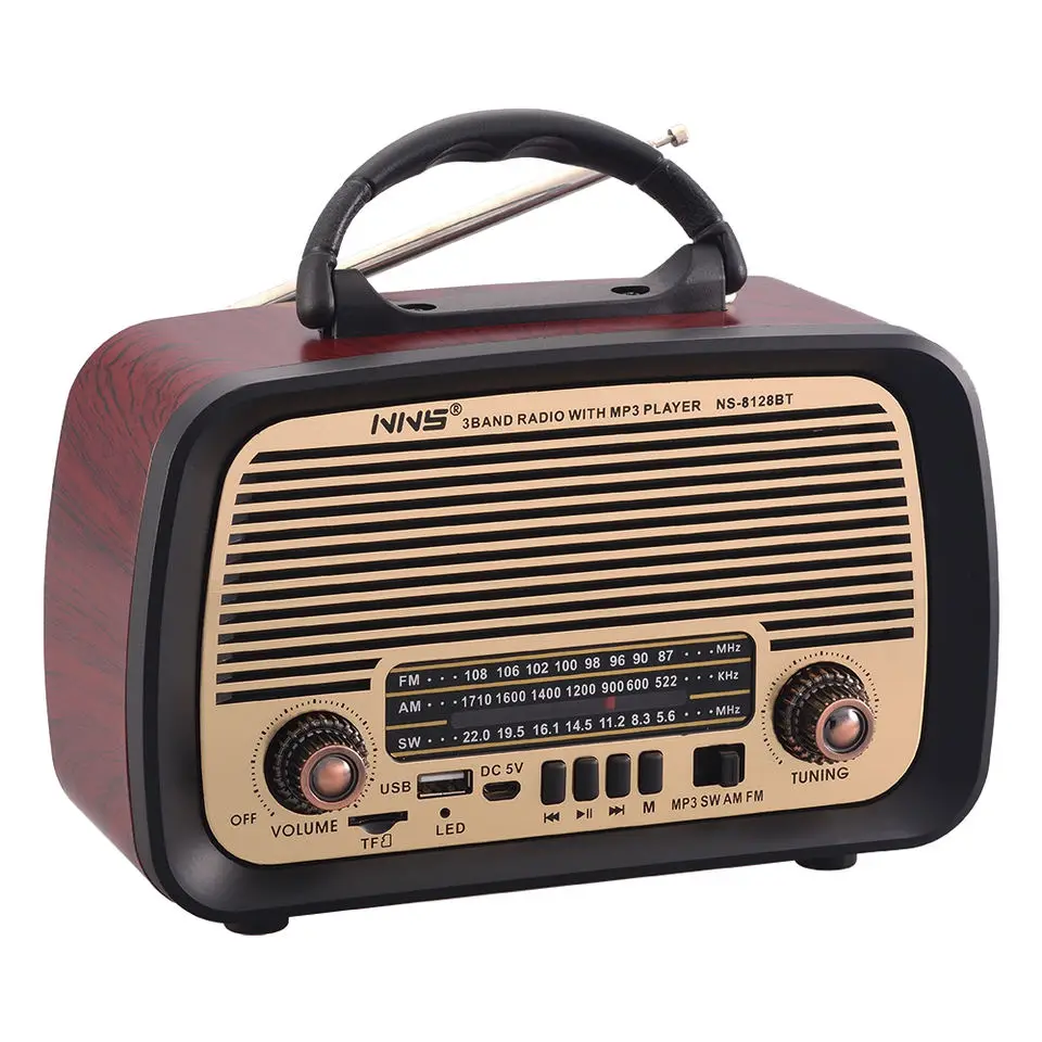 NNS Retro style portable radio AM FM SW 3 band vintage Radio wireless speaker NS-8128BT