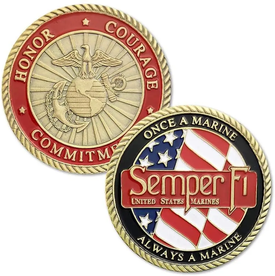 
Uodow US Marine Corps Challenge Coins Semper Fidelis Once A Marine Always A Marine Honor Courage Commitment USMC Military Coin 