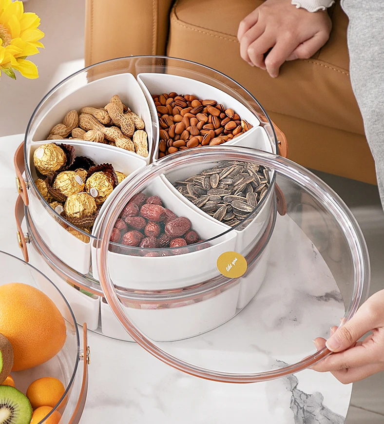 Divided Serving Tray with Lid and Handle PET Snack Box and Charcuterie Container for Kitchen Parties Entertaining Picnics