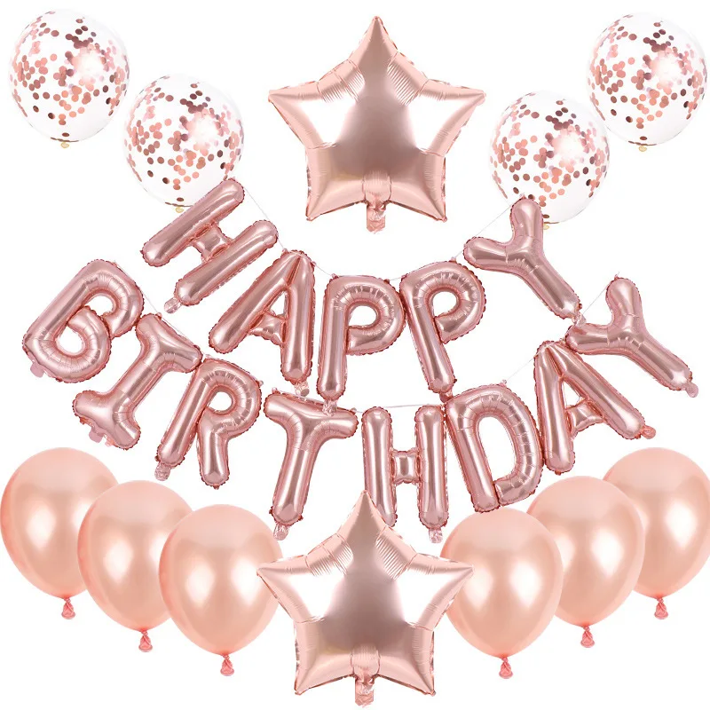 New Designs Happy Birthday foil Letters Balloon Set Latex Sequin Confetti Balloon Birthday Party Decoration Atmosphere Supplies