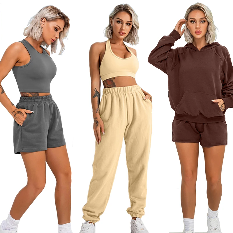 women jogger set 2021 crop hoodie 3 pieces fall clothing fashion two piece outfit women jogger cropped sweatshirt hoodie sets