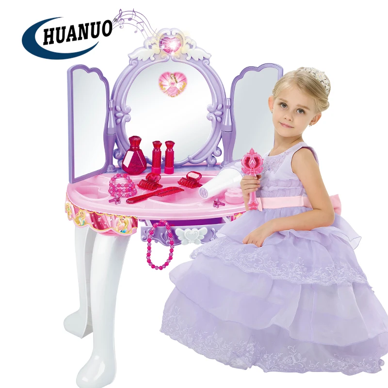 New infrared control MP3 plastic dressing table princess purple pretend dresser toys for girl