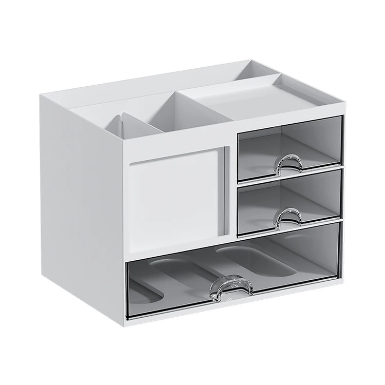 white 4 compartments stationery pencil pen holder office desk organizer drawer storage box with note cards
