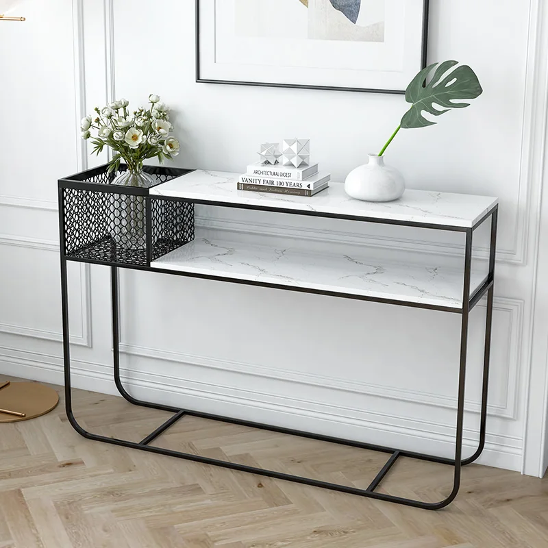 
Nordic marble light luxury style porch platform modern corridor small bar against wall long narrow storage rack 