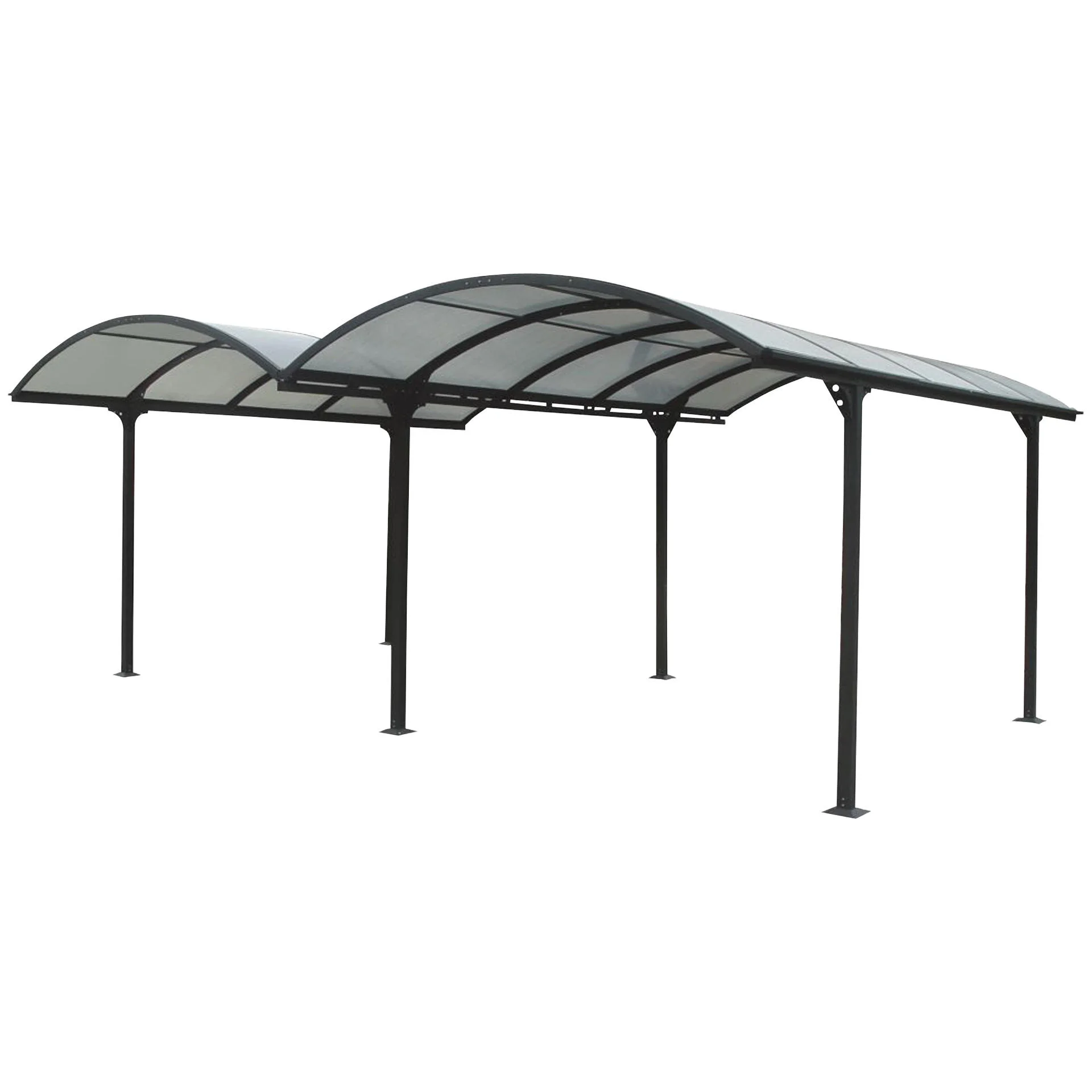 Large aluminum carport canopy with solid PC board roof for two cars