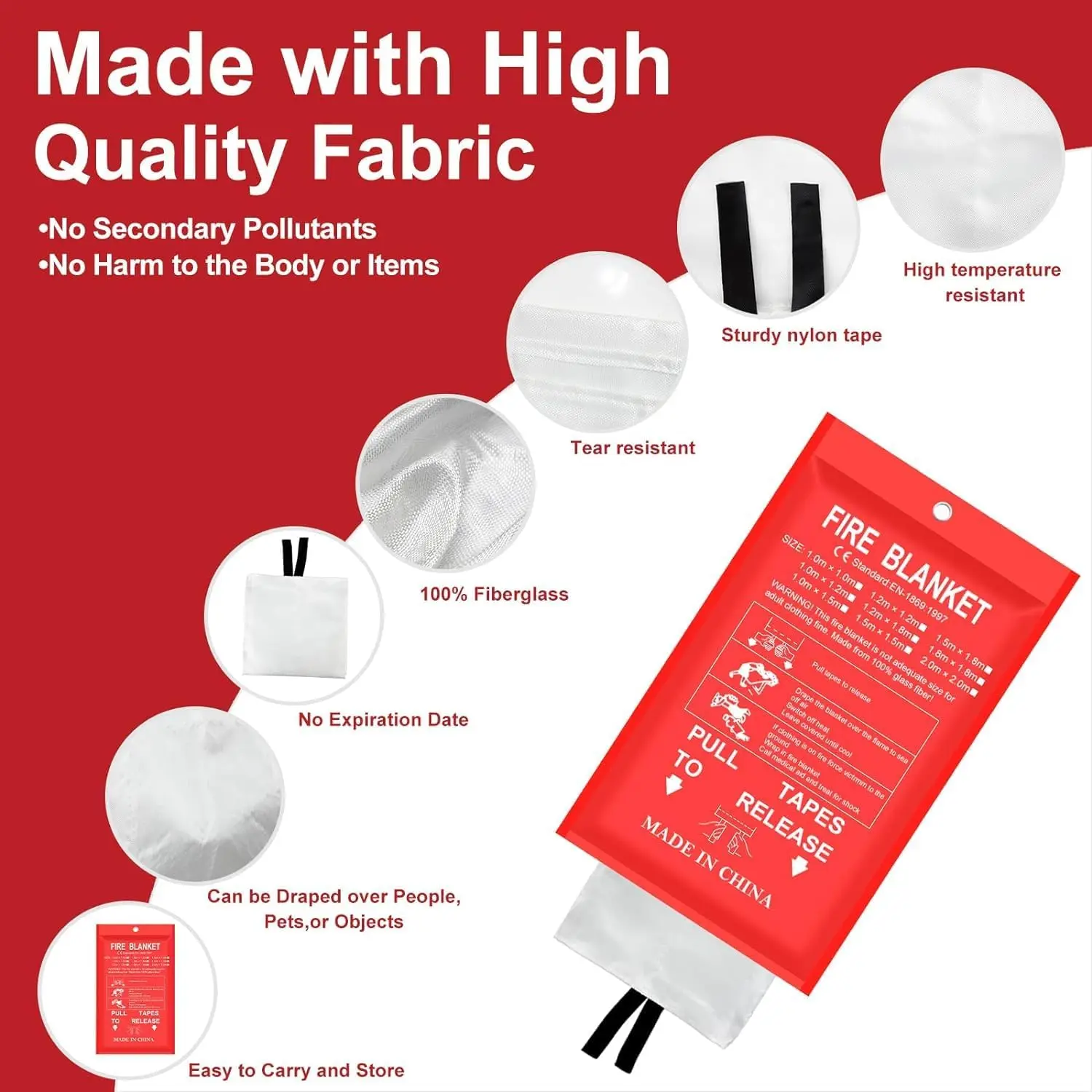 Portable Emergency Fir Blanket For Home Use Fire Safety Fiberglass 550 Degree Celsius Resistant Fire Blanket For Kitchen