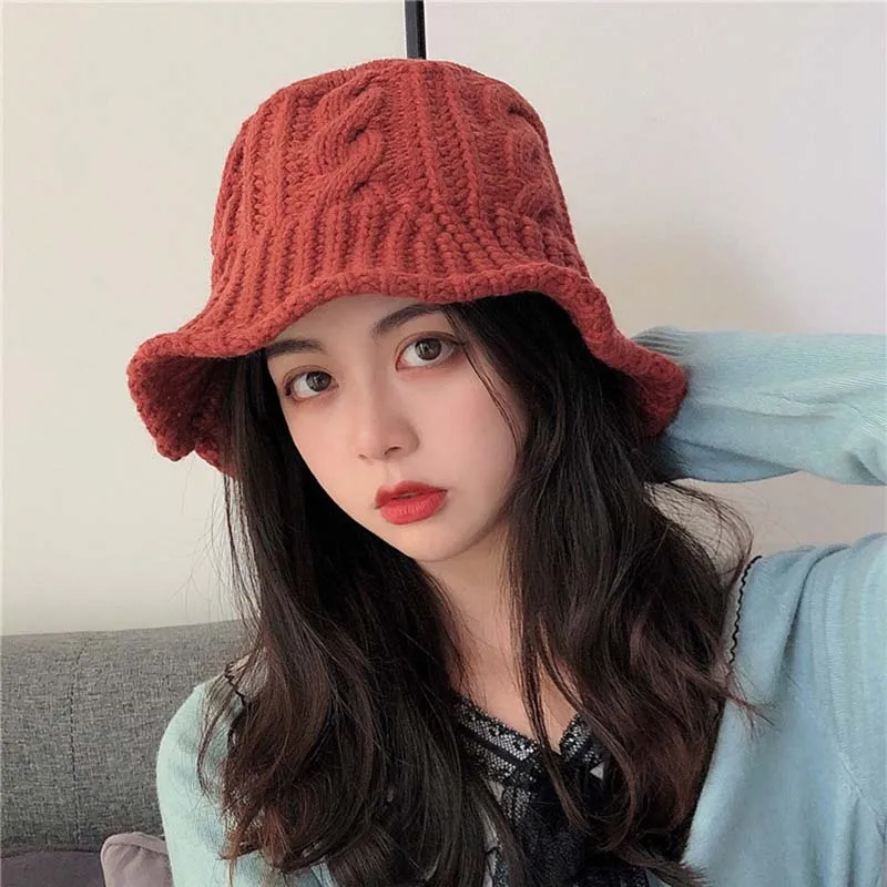 2021 New Wholesale Winter Fall Bucket Hats Womens Knit knitted Warm Bucket Hat
