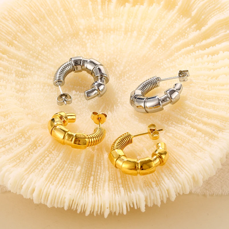 High Quality 18K Gold Plated brass Stainless Steel Jewelry Solid C Shaped Accessories Hoop Earrings E211298