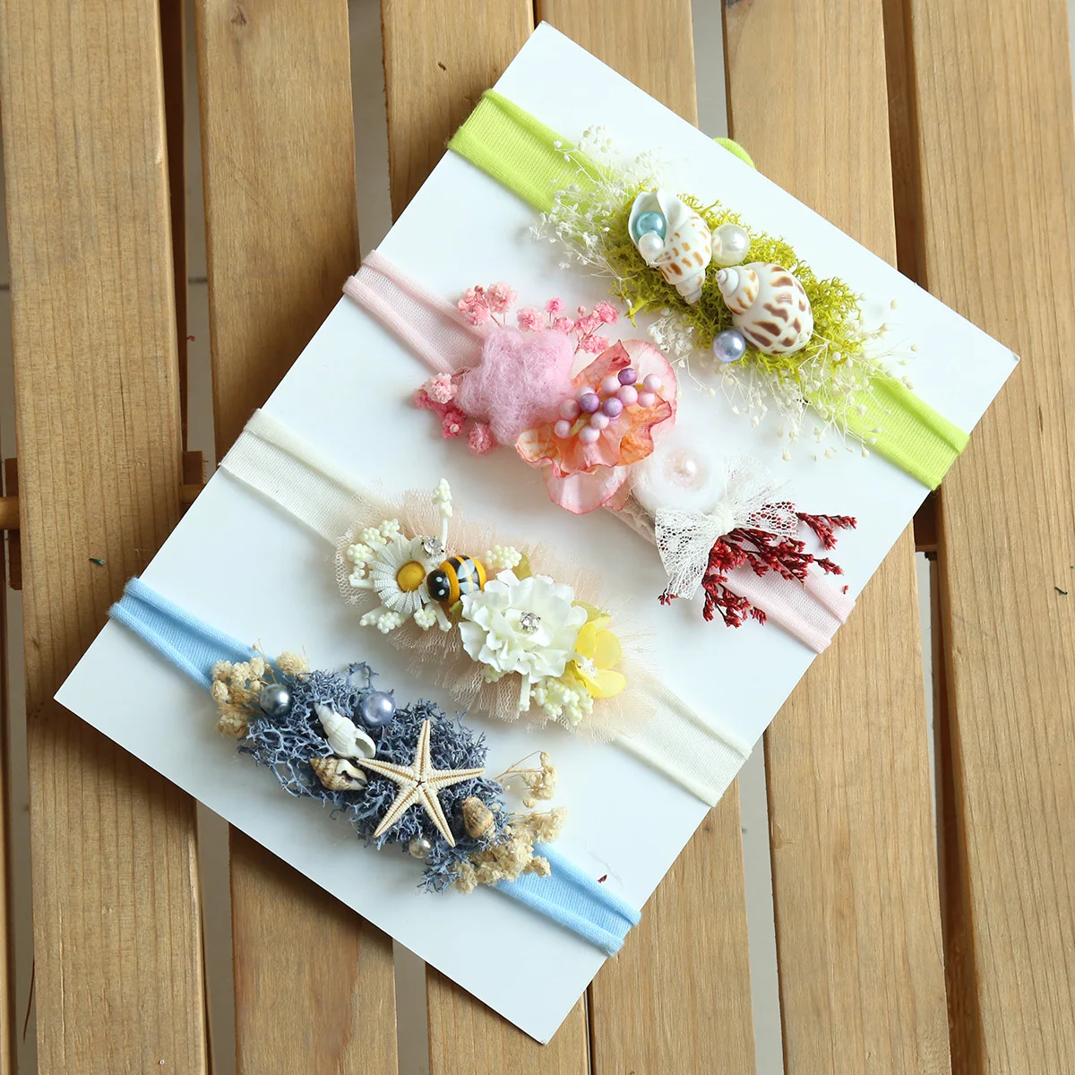 Newborn Girl Floral Headband Baby Photo Prop Cute Pearl Lace Tieback Jersey Hairband Photography Props