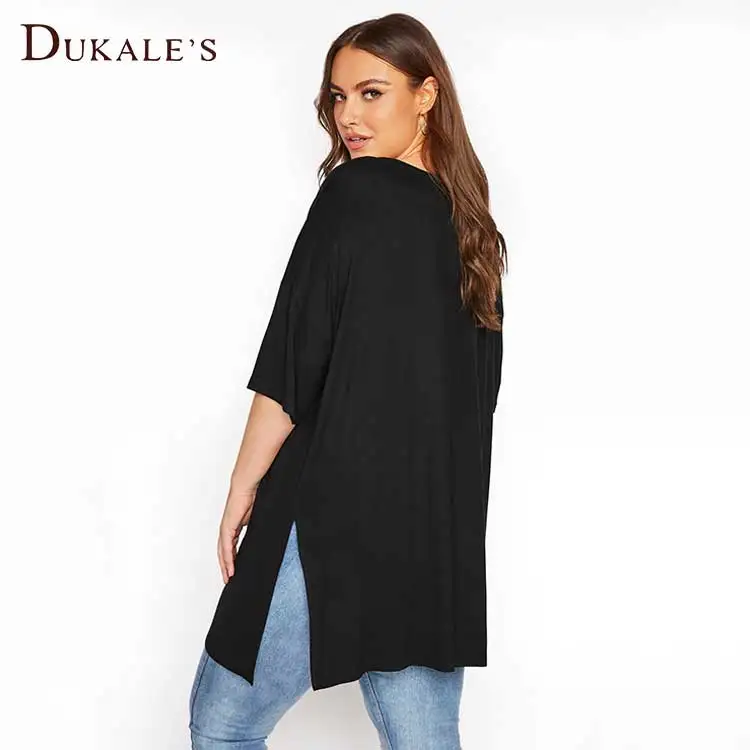 Plain Women Clothing 6xl Plus Size T-shirt Crew Neck Cotton Tshirts Essentials Green Split Hem Plus Size t Shirt for Women