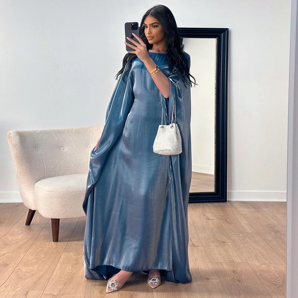 Wholesale Islamic Muslim Women Dress Fashion Modest Abaya Robe Arab Dubai Plus Size Shiny Satin Muslim Dresses for Women