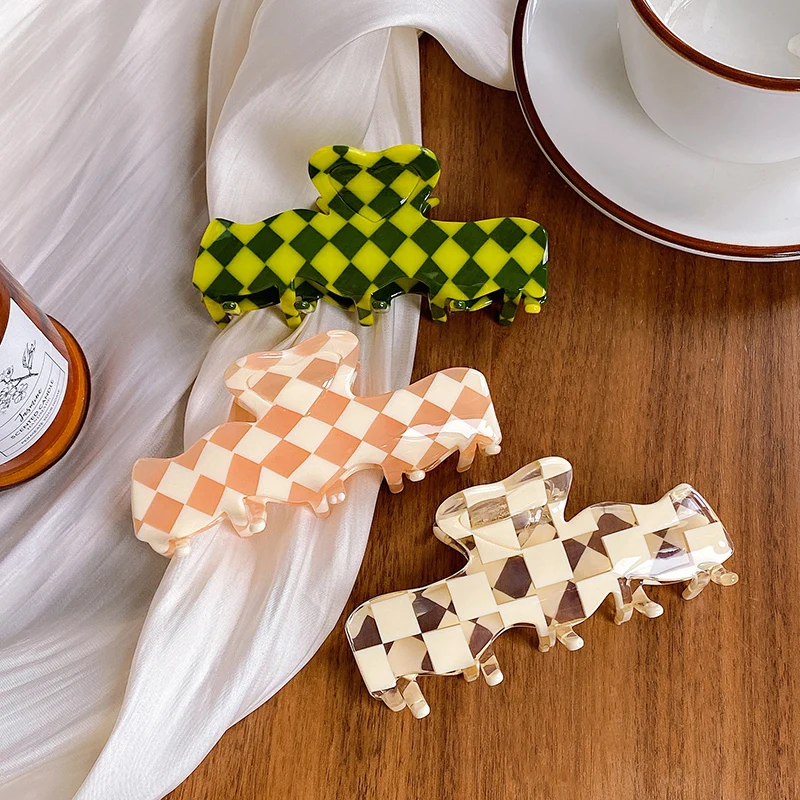 Dowell Acetic acid board wavy plaid shark clip with backhead retro Korean hairpin headwear xl size for thick hair