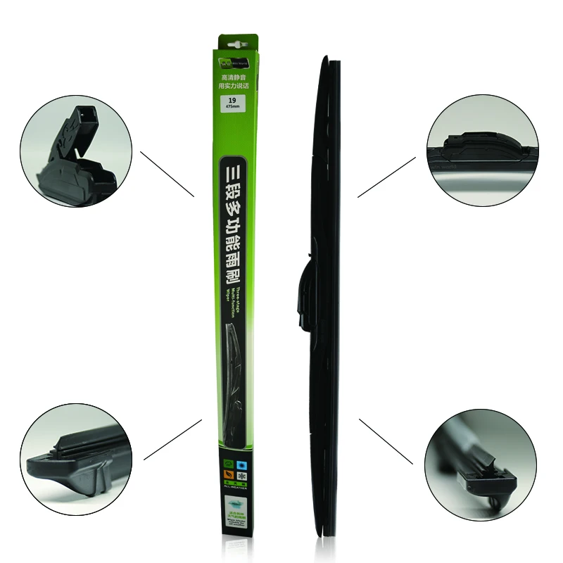 Hot Selling Auto Windshield Wiper Universal Three Section Windscreen Wiper Cars Wiper Blade CN;HEB Box Rubber 25'-26'