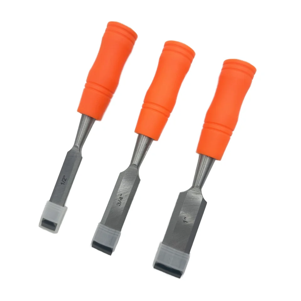 3-Piece CR-V Woodworking Tools Set Plastic Handle Wood Flat Chisels With Steel Hammer End for Carving