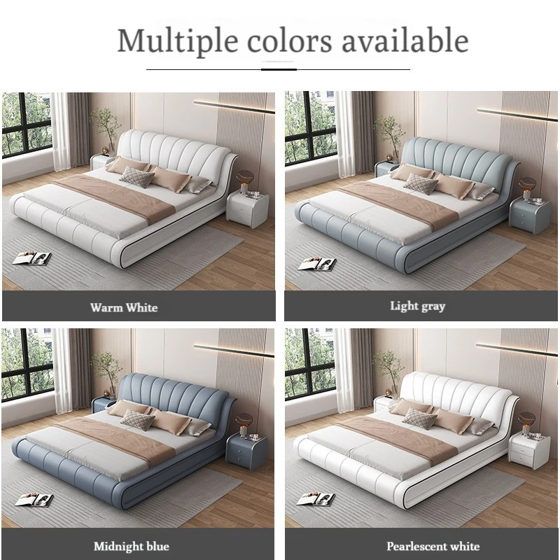 Modern simple double soft bed master bedroom wedding bed with air pressure high box storage light luxury leather bed wholesale