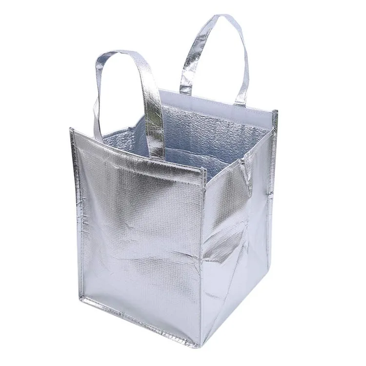 Factory custom high quality waterproof foldable silver laminated hook loop thermal insulated lunch food cooler bag