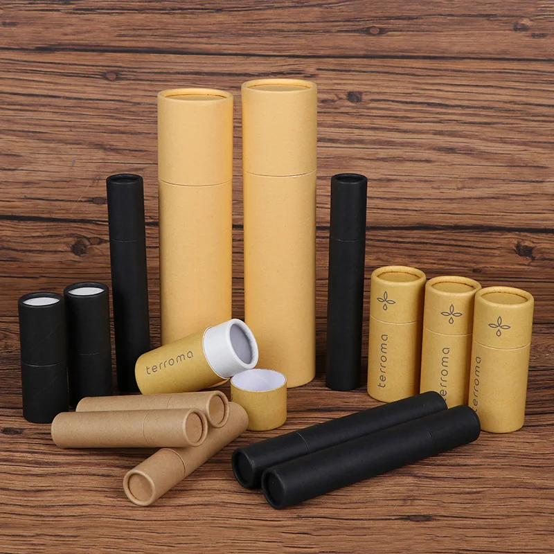 Brand Design Biodegradable Packaging Cardboard Push Up Deodorant Stick Containers White Black Brown Kraft Lip Balm Paper Tube