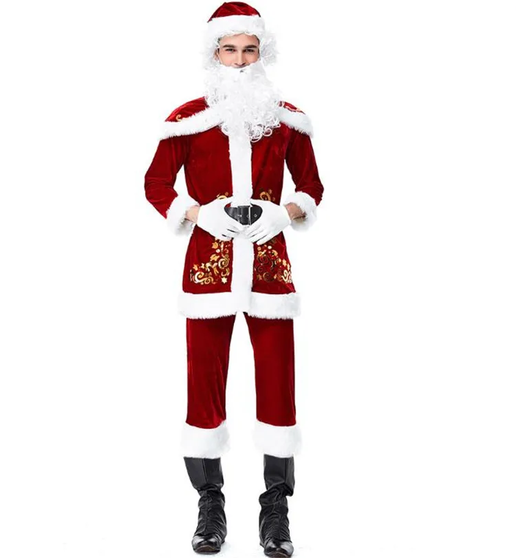 7 шт. комплект для взрослых и детей; Для мужчин; Рождественский костюм Санта Клауса COS костюмы Санта-Клауса