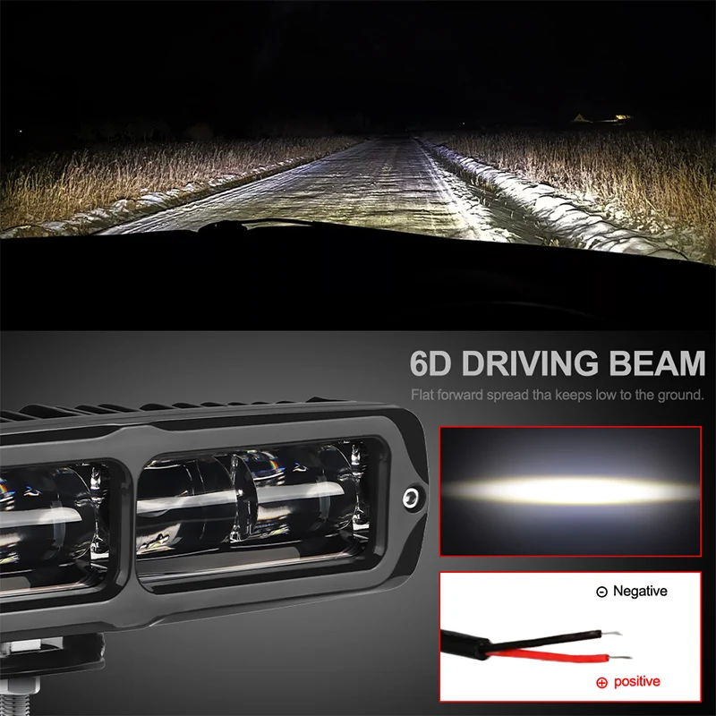 6 Inch 6D 20W LED Work Light Beam 6000K White 12V24V Car Light Motorcycle ATV UTV