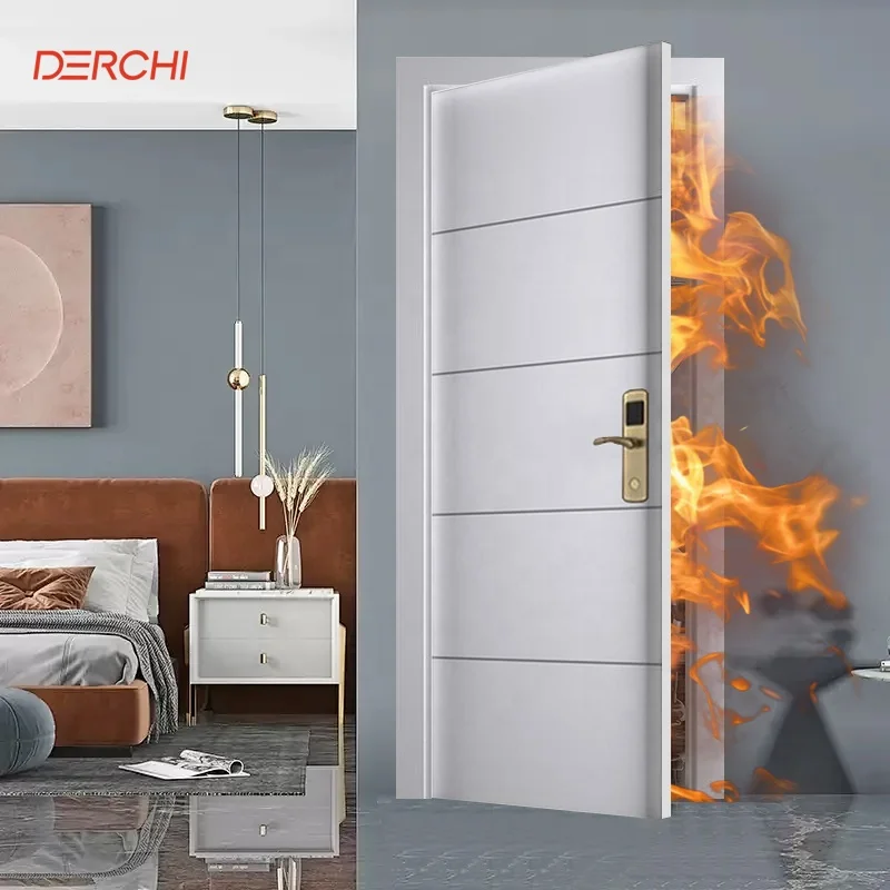 DERCHI Wooden flat door affordable hotel project soundproof indoor room solid wood soundproof modern slab door
