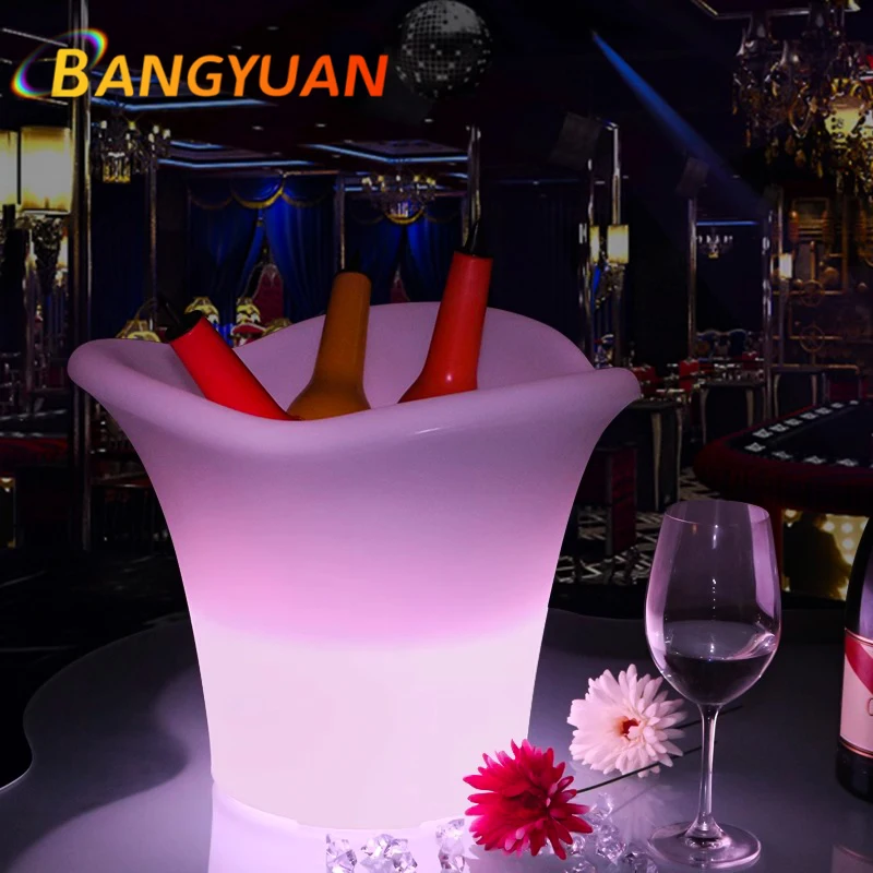 Custom LED Rechargeable Wine Bucket Stainless PE Led Ice Bucket for champagne Wine Bottle bar Furniture