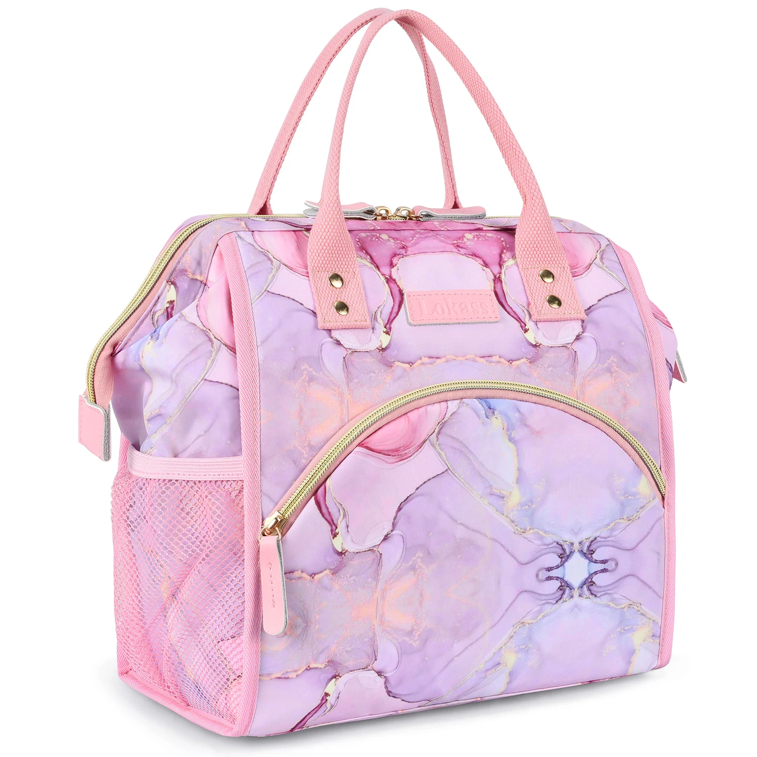 Lokass 2022 Latest Design Color Matching Picnic Bag Custom Logo Pattern Marble Pink Outdoor Fishing Fresh-keeping Lunch Bag