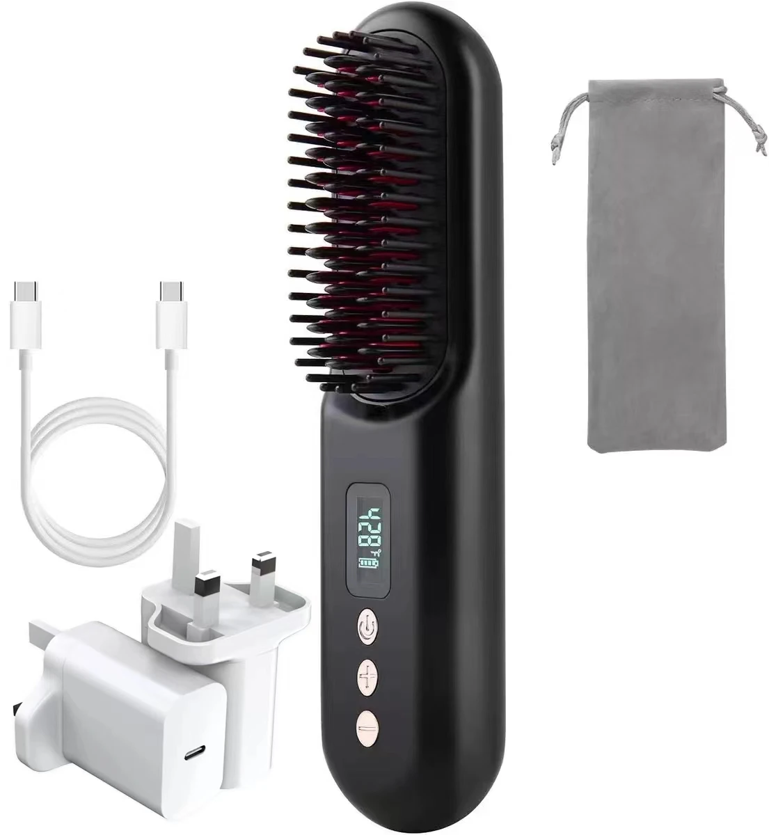 Cordless Hair Straightener Brush with USB Type C Fast Charger Mini Straightening Brush for Travel Camping