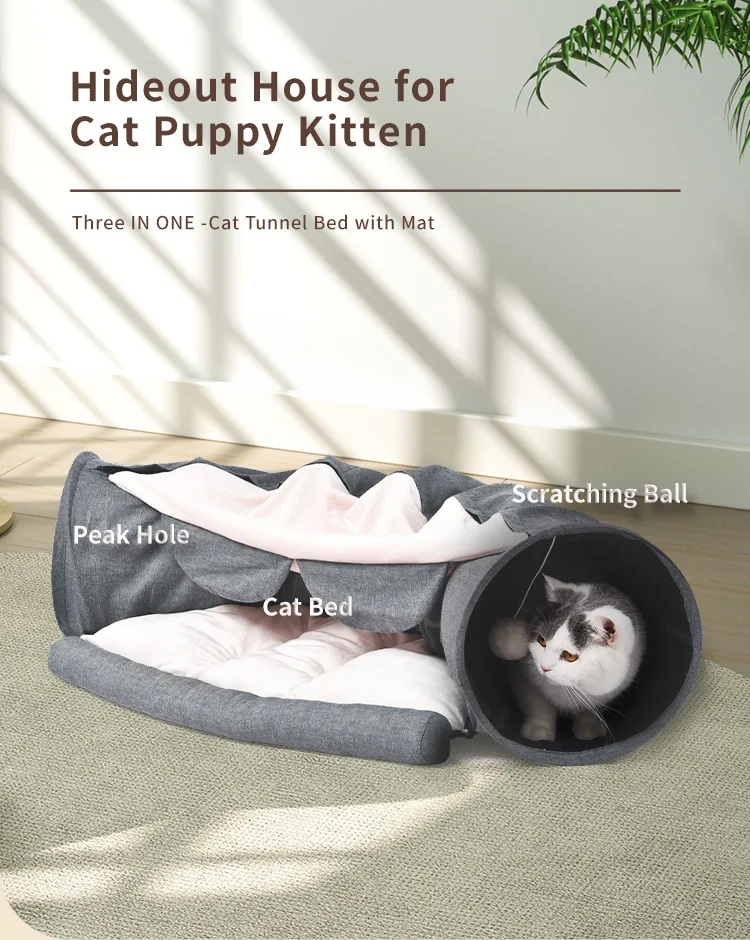 Petstar Wholesale Pet Products Petstar Cat Bed Play Tunnel Mat Foldable Soft Cat Toys Set Tunnel Tubes