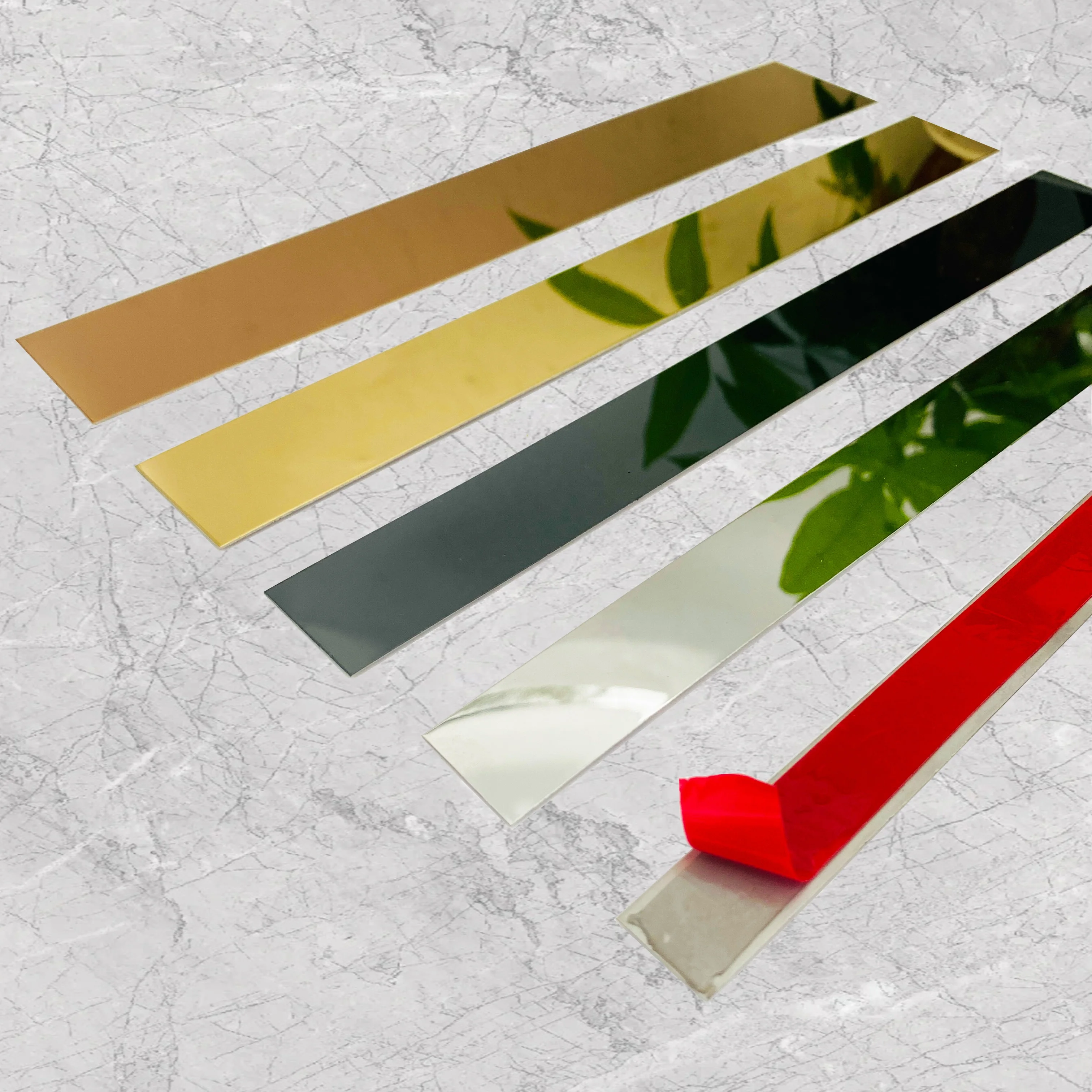 Customized Stainless steel Tile Trim Gold Mirror Oem Flat Strips with self-adhesive For Wall Furniture Wardrobe Decoration