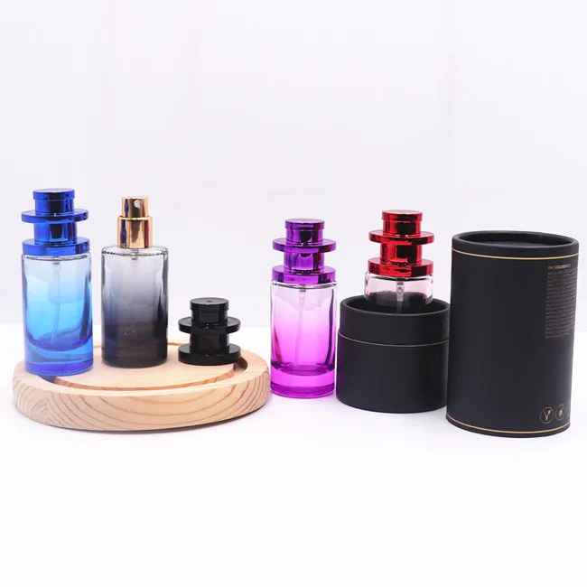 Glass perfume Bottle Gradually Colorful Thickened Round Cosmetics Press Empty Bottle
