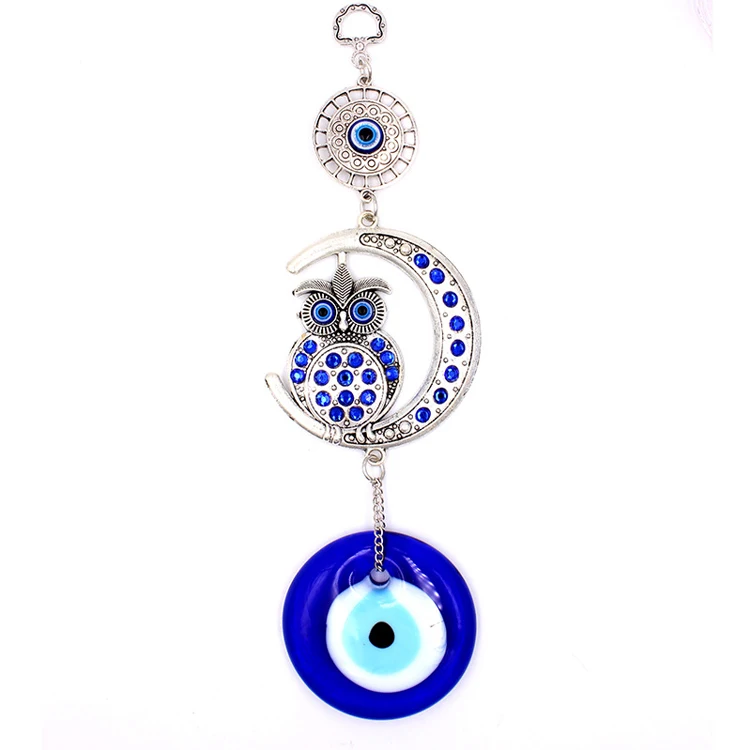 Evil Eye Lucky Owl Pendant Design Prevent Bad Energy Bring Fortune Alloy Hanging Ornament Decor Evil Eye Car Ornament Blessings