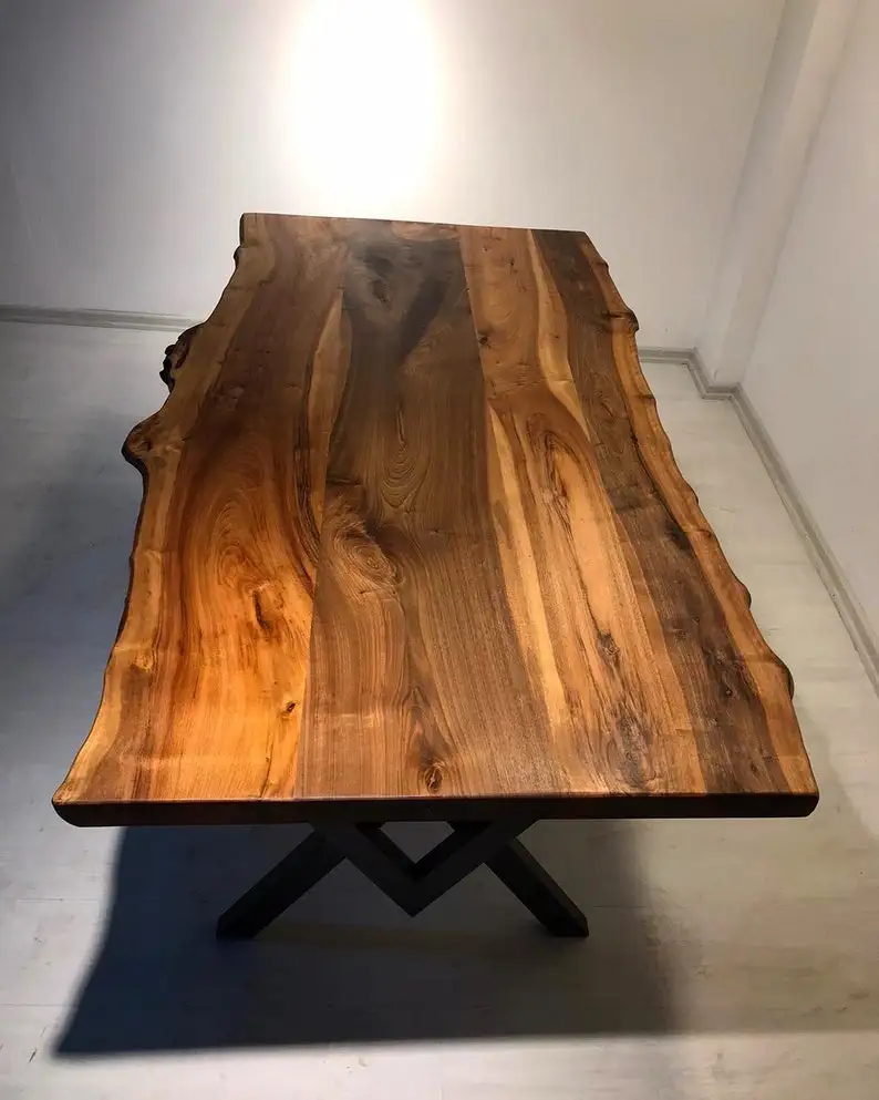 Wide Plank Rustic Saw Mark Walnut Table Industrial Rectangle Solid Walnut Wood Dining Table