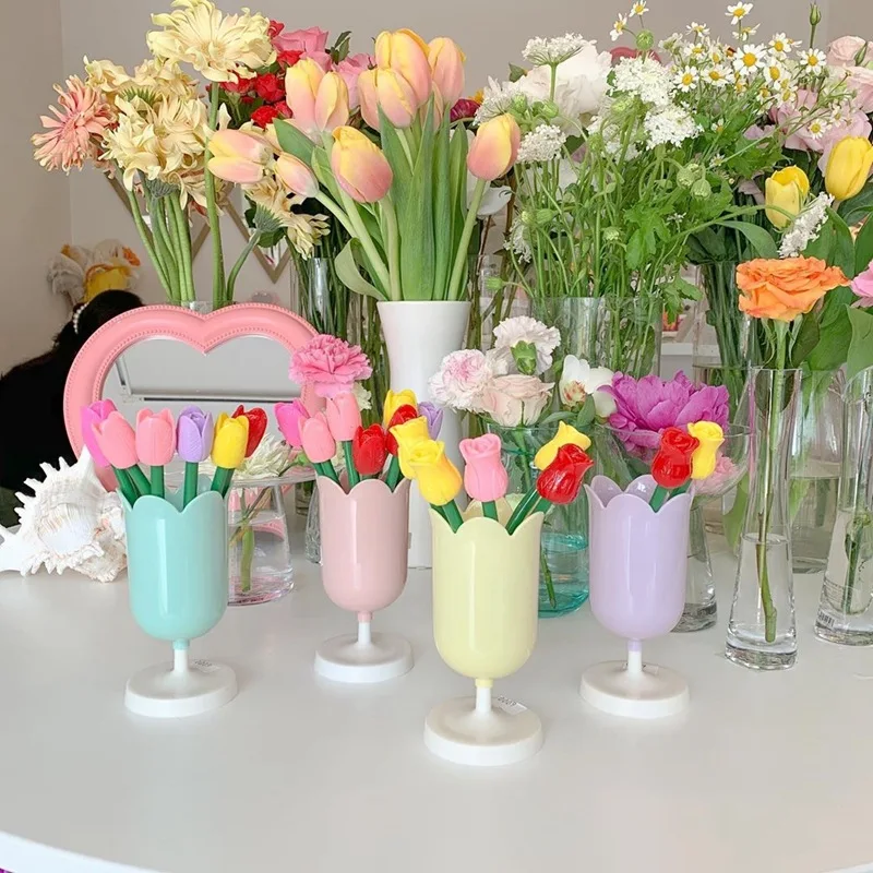 Creative ins wind same style girl heart tulip flower pen rose flower ballpoint pen small fresh simulation flower gel pen