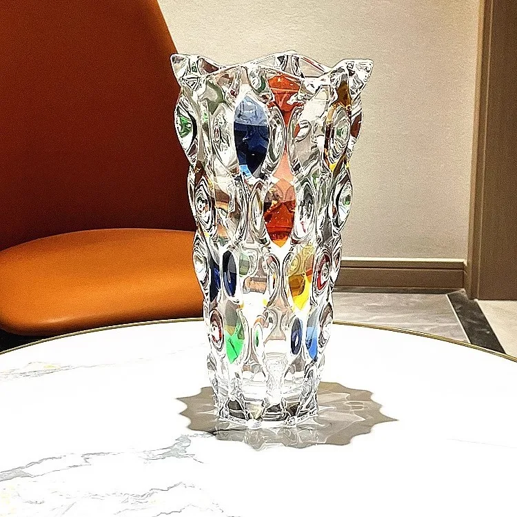 Vase Glass Flower Home Decor Wedding Luxury Colorful Crystal Wave Shape Embossed Thick Glass Flower Vases