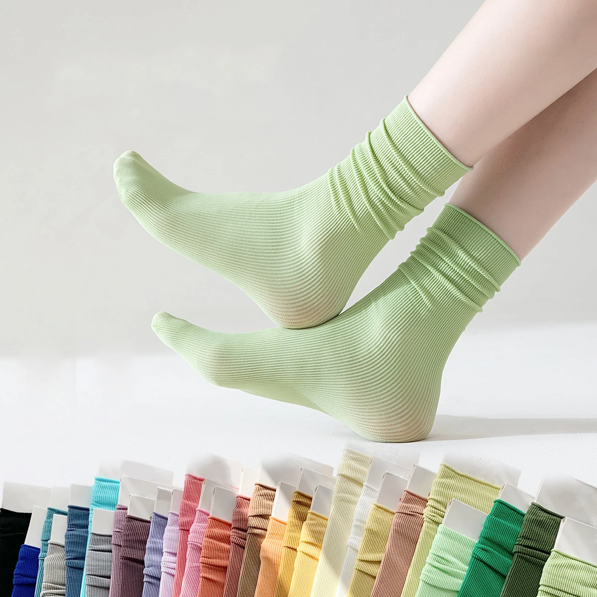 Summer thin cheap solid velvet women silk nylon ice socks tube - rolled edge socks