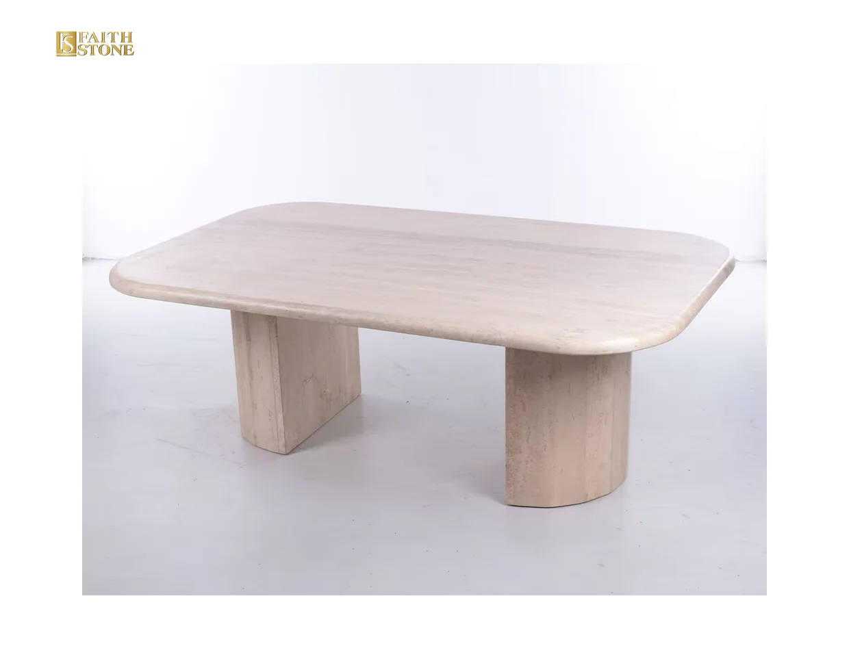 Wholesale Customized Furniture Natural Stone Beige Cream Travertine Marble Dining Table