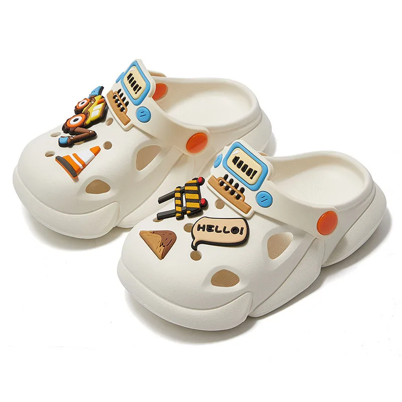 Kids Garden Clogs Children Sandals With Excavators Customize Logo Letter Charms Chain Summer Clog Shoe