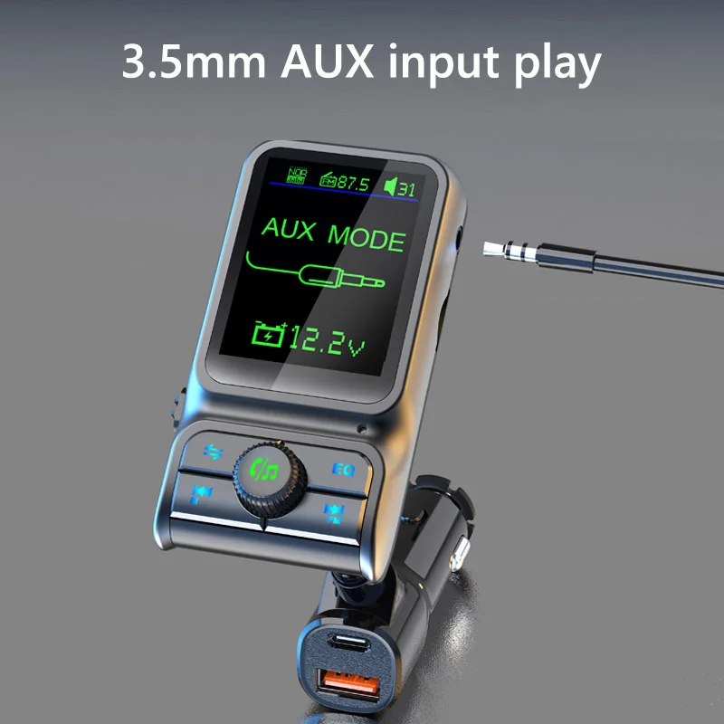 Qc3.0 Usb Pd 20W Fast Charging Aux Handsfree  Wireless Car Kit FM Transmitter Pd Fm Modulator Transmitter Car Mp3 Player