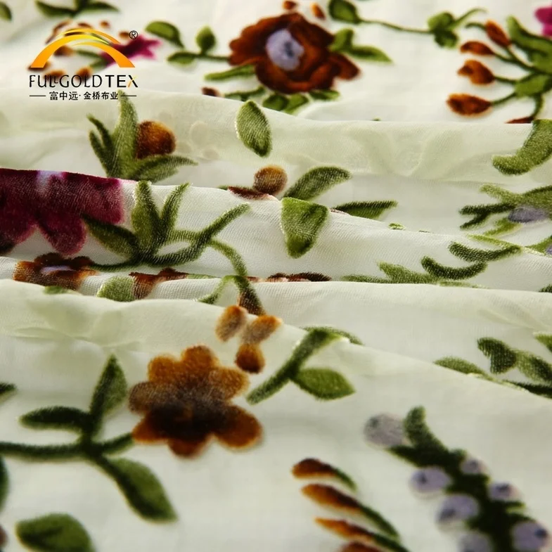 Custom design flower pattern burnout velvet silk viscose sofa upholstery cushion cover fabric