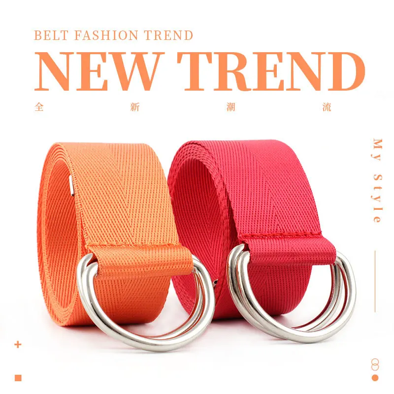 Fashion canvas Webbing lady chastity belt with double ring customized Casual women metal buckle nylon belt