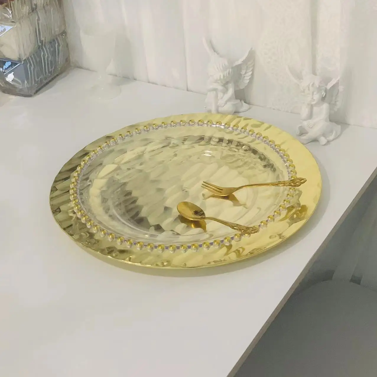 Golden Charger Plates Round Plastic Reef Plate For Dinner Plates Wedding Party Elegant Decoration Place