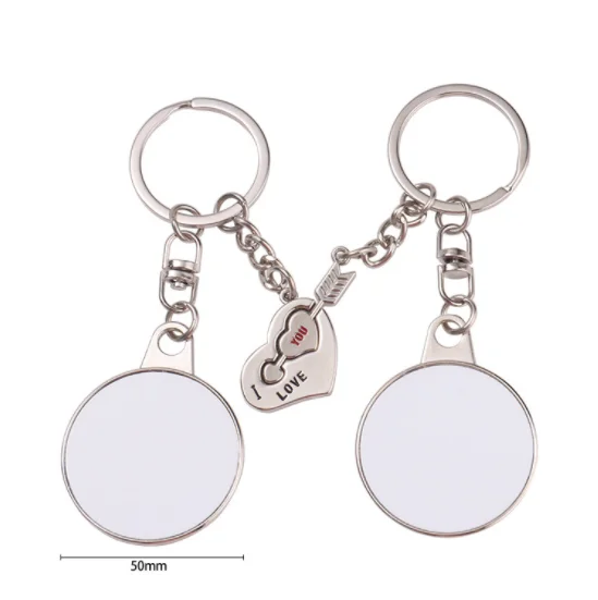 Custom Logo Heat Press Printing Metal Two Heart Love Sublimation Lovers Gift Couple Keyring Keychain
